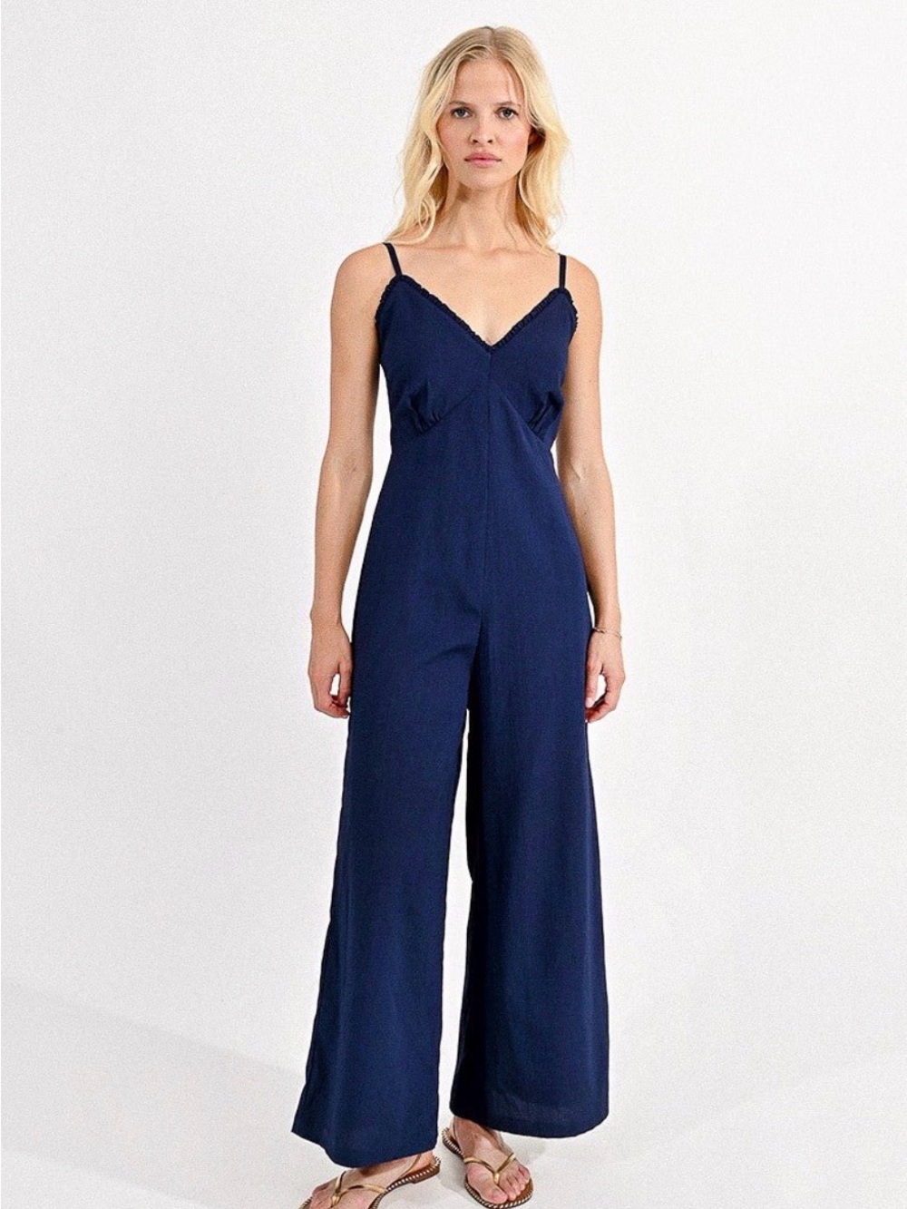 Molly Bracken Navy V-Neck Wide-Leg Jumpsuit